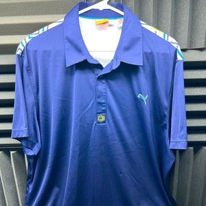 Puma Golf Polo Shirt XXL Dry Cell Blue / White Print